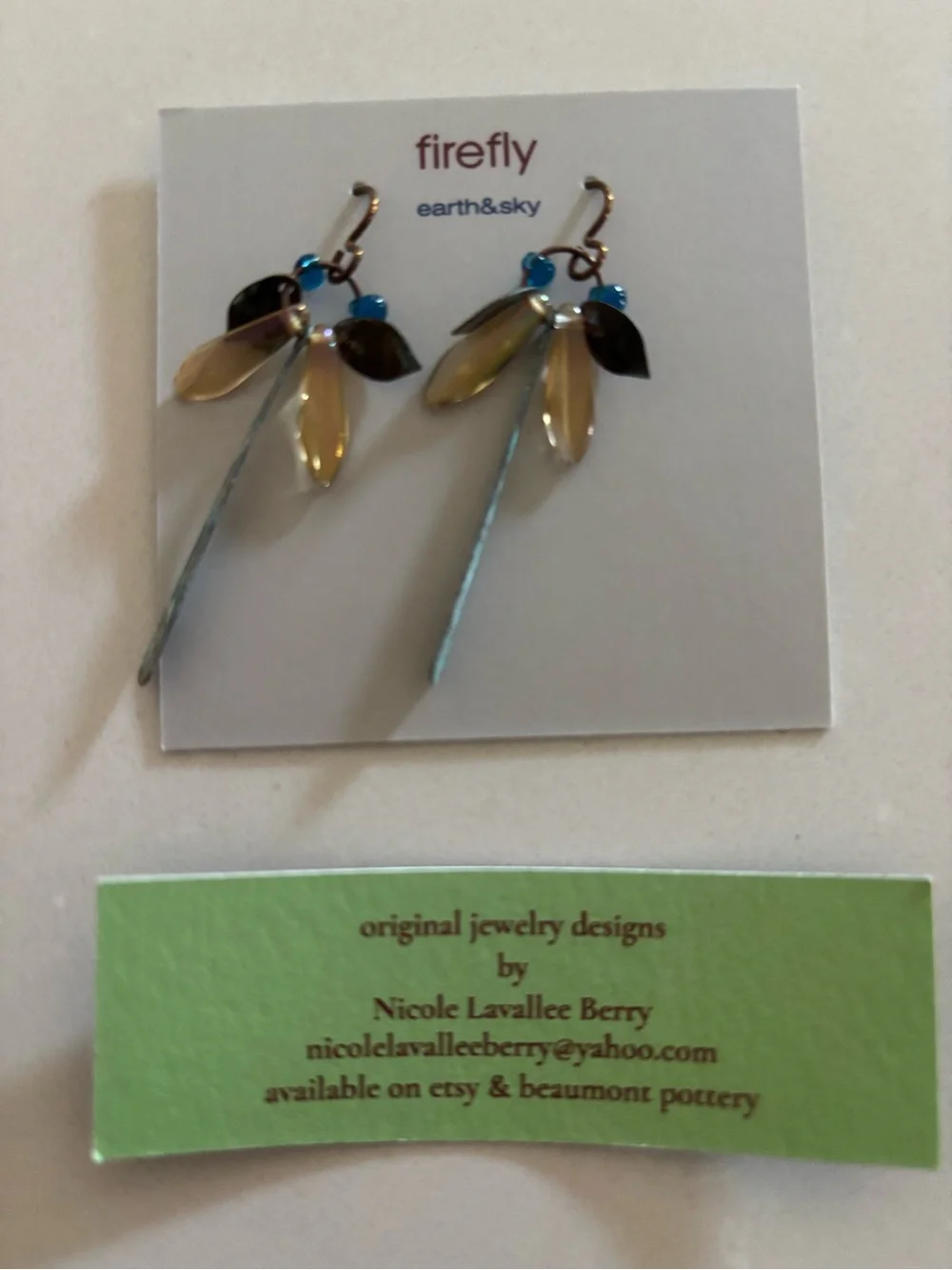 Blue and Gold Dragonfly Dangle Earrings
